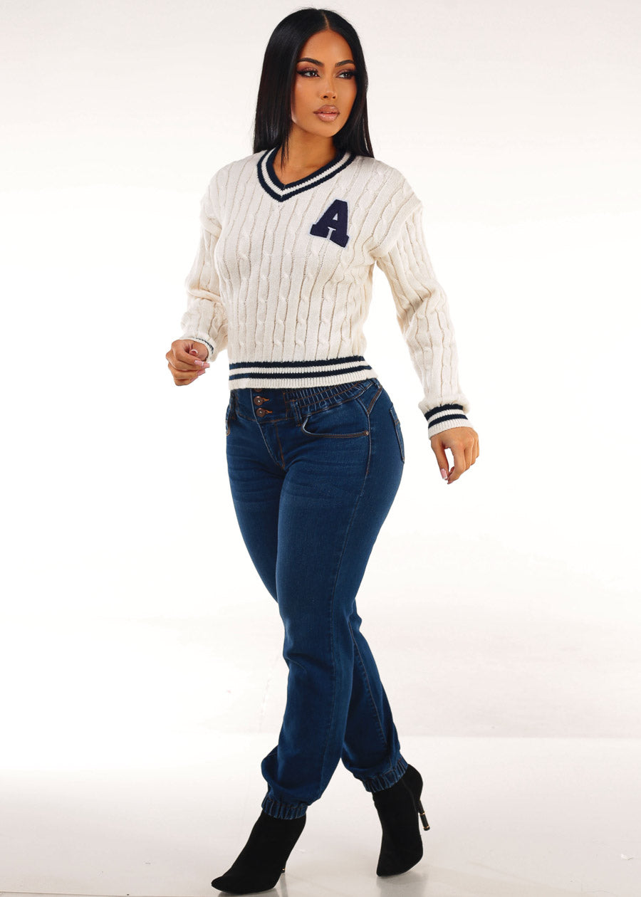 Cream Butt Lift Denim Outfit
