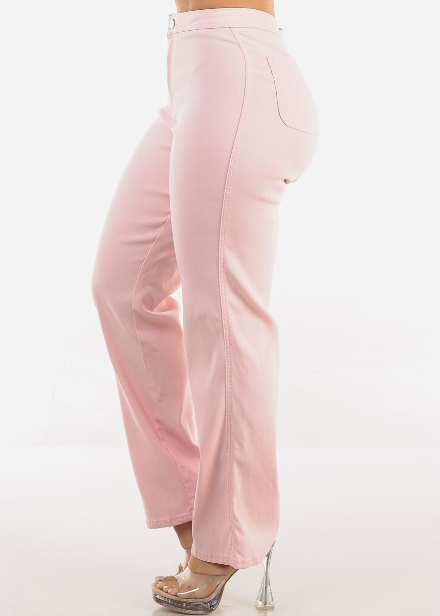 High Waist Hyper Stretch Straight Leg Pants Light Pink