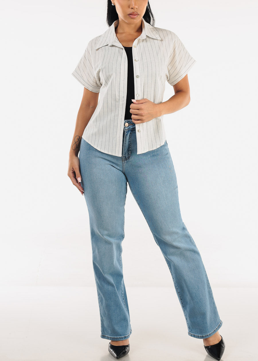 High Rise Stretchy Straight Wide Leg Jeans Light Wash