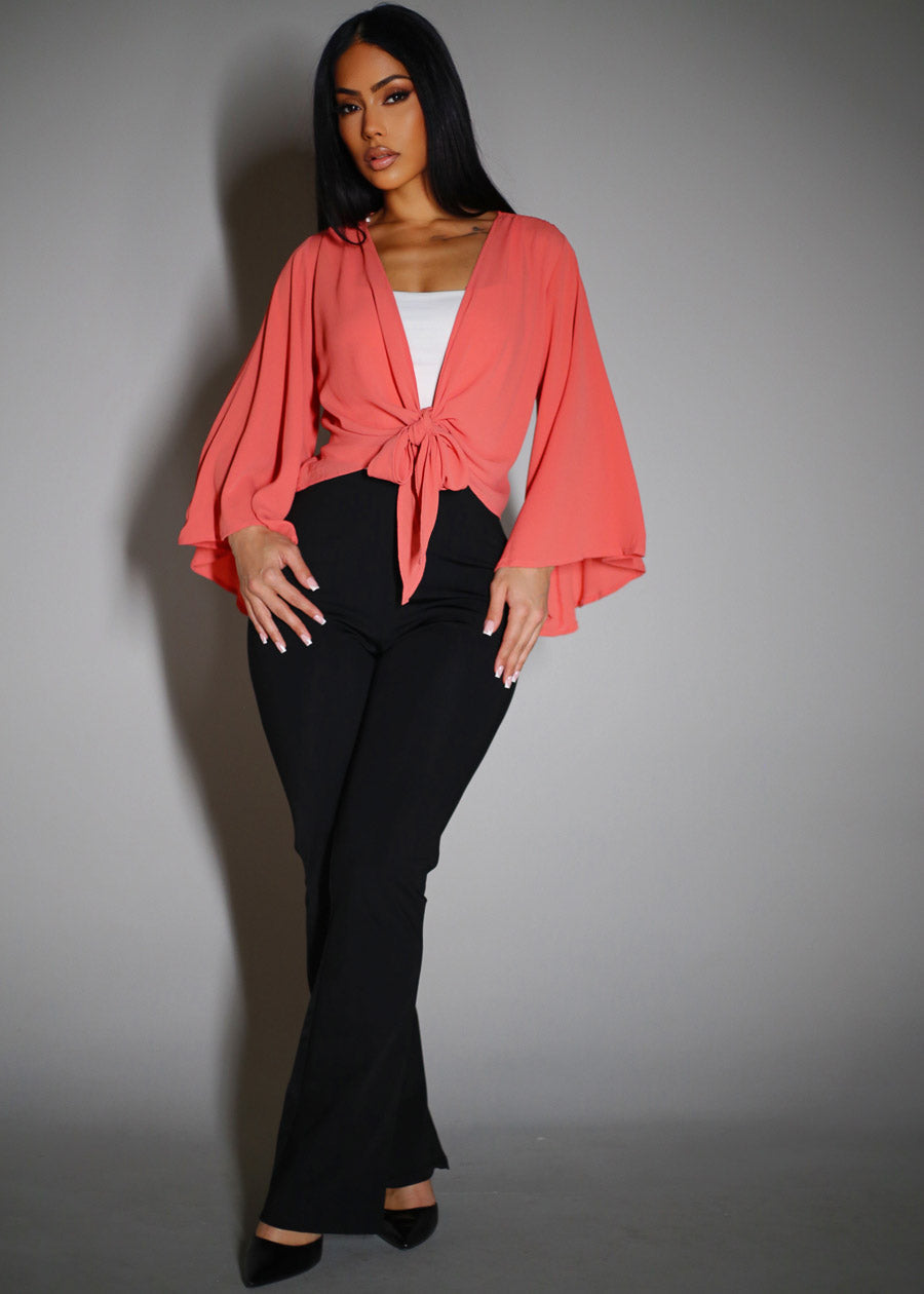 High Rise Slimming Waistband Stretch Flared Dress Pants Black